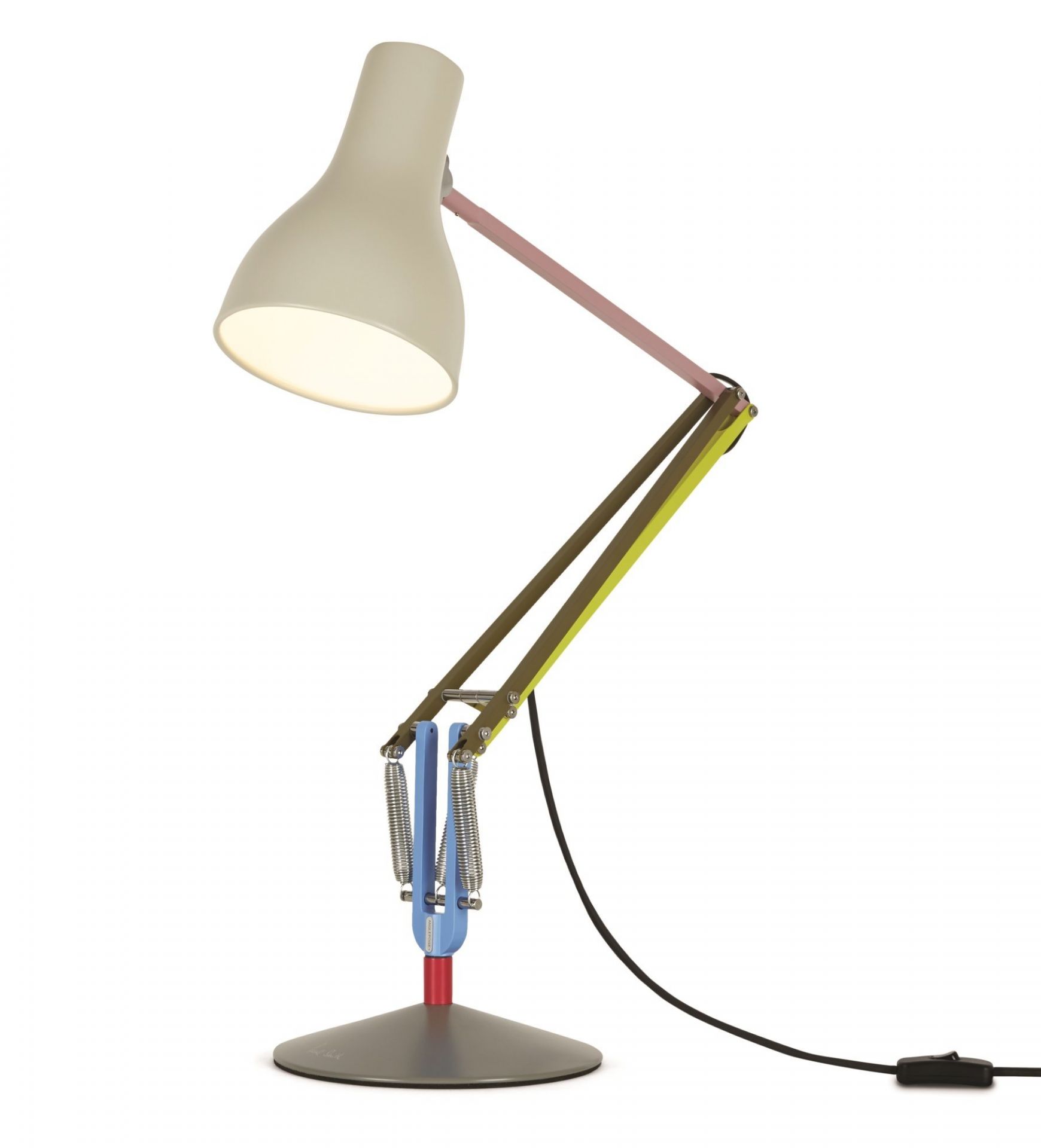 Anglepoise Type 75 Paul Smith Edition Tischleuchte mit Lampenschirm in Creme und farbigen Akzenten.